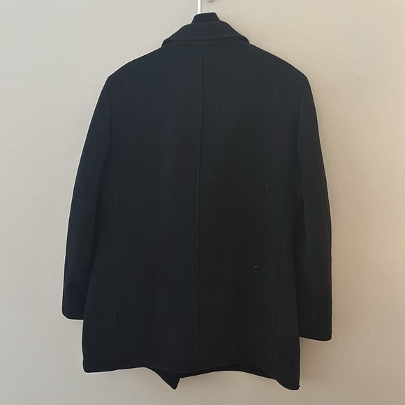 LIKE NEW Ralph Lauren Black Wool Lined Double Point High Collar Pea Coat Zip - Picture 2 of 2